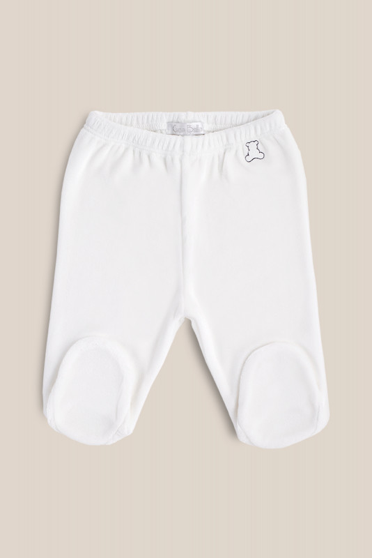 Pantalon logo con pie plush blanco/az