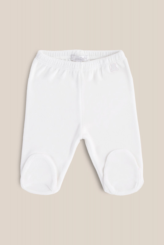 pantalon logo con pie plush blanco/rosa