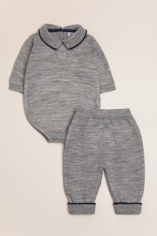 Conjunto tejido body y pantalon gris/az