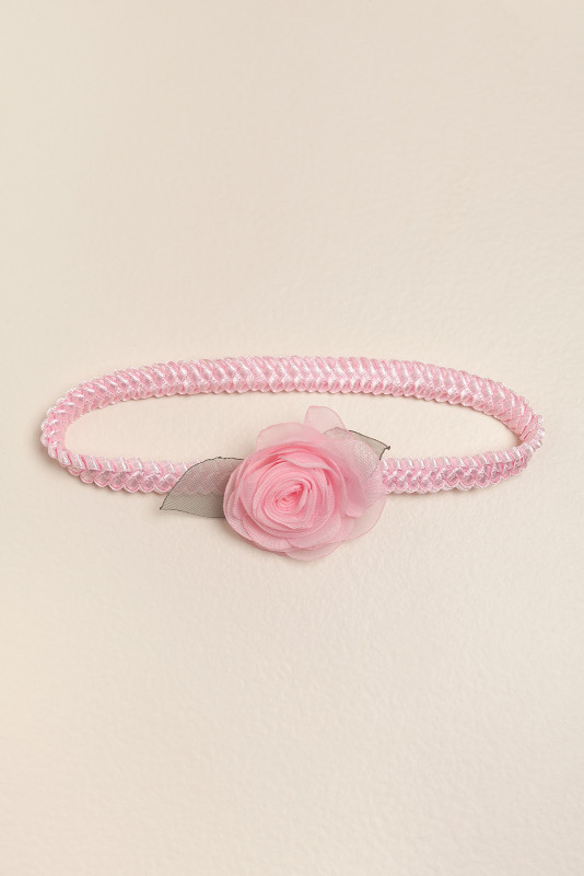 vincha elastizada con 1 flor rosa